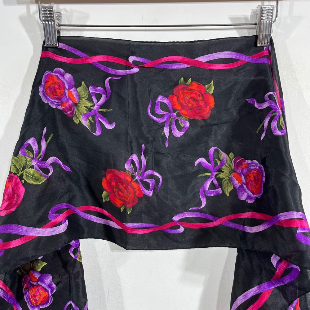 Oscar de la Renta Whimsigoth Fairy Grunge VTG Silk Scarf Floral Rose Fringe 90s
